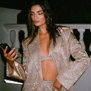 ⭐️ NWT SLA the Label Glitter Bronze Paloma Oversized Blazer Size M